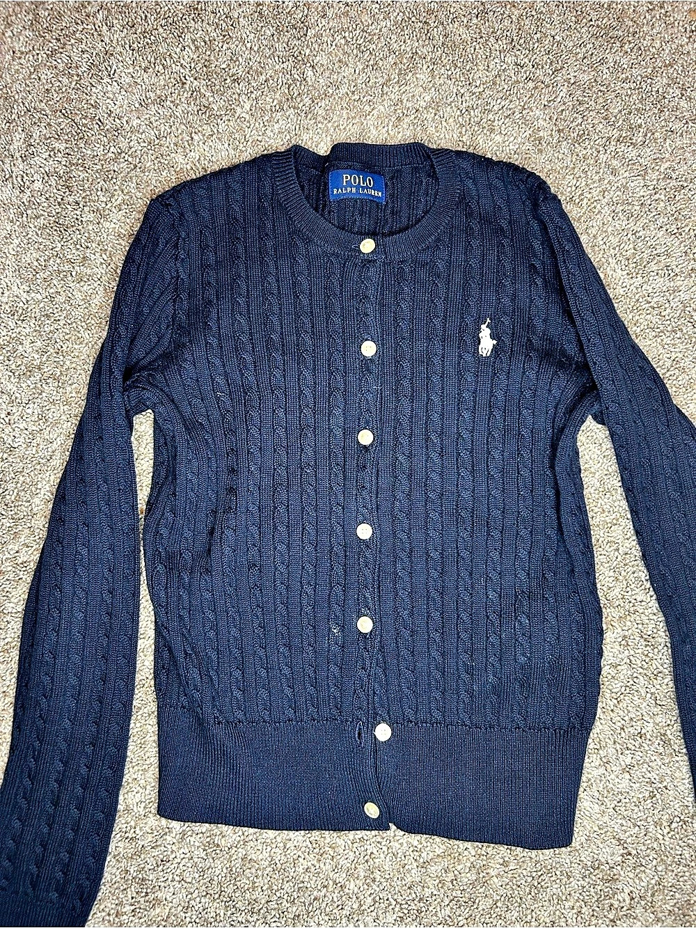 Polo Ralph Lauren   Cable-Knit Cotton Crewneck Cardigan Blue